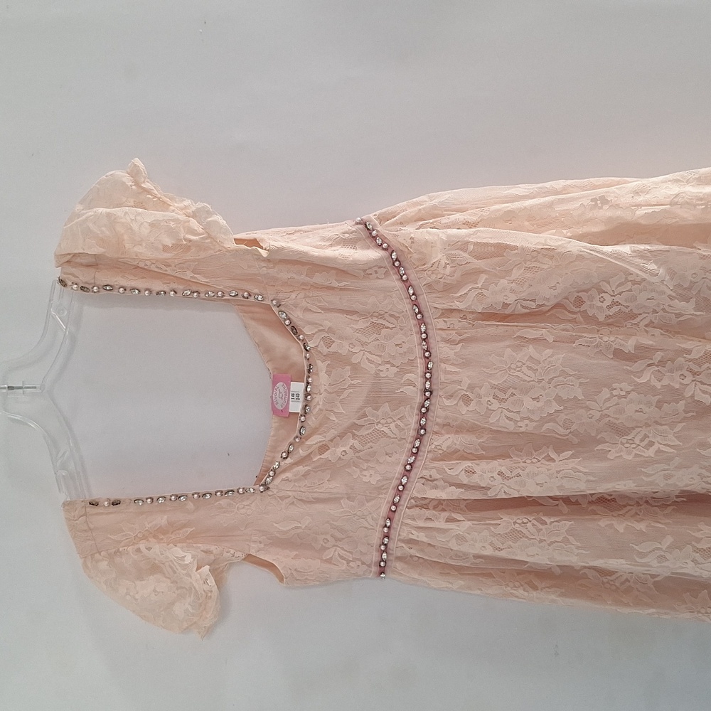 Rare! Blugirl Blumarine Cream Lace Womens Dress with Beaded Trim Peach - Picture 3 of 5